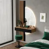 A bedroom scene featuring a vanity table with a mirror and stool. Produktbild-Vorschau