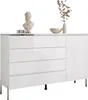A white chest of drawers with a silver trim and legs, decorated with a bust and a vase with dried flowers. Produktbild-Vorschau
