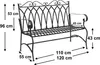 A black metal garden bench with dimensions indicated by text and arrows. Anteprima dell’immagine prodotto