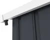 A close-up view of a gutter attachment on a metal shed. Produktbild-Vorschau