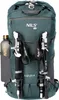 A green backpack with hiking poles and a water bottle attached. Anteprima dell’immagine prodotto