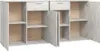 A view of an open cabinet with shelves and drawers against a white background. Produktbild-Vorschau