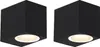 Two black outdoor wall lights shown from a low angle against a white background. Podgląd zdjęcia produktu