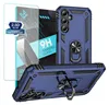 A blue phone case and screen protector are displayed against a white background. Produktbild-Vorschau