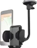 A black car phone holder with a smartphone attached, mounted on a windshield. Náhľad obrázku produktu