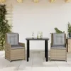 vidaXL 3-tlg. Garten-Essgruppe mit Kissen Beige Poly Rattan Produktbild-Vorschau 2