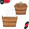Two wicker baskets are shown against a blueprint background. The baskets are lined with burlap and have handles. There are also graphic elements in the top left and bottom right corners. Voir les images du produit