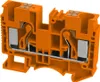 A close-up, cross-section view of an orange electrical terminal block. Produktbild-Vorschau
