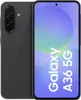 A dark gray Samsung smartphone is shown from the back and front, with the screen displaying marketing text. Produktbild-Vorschau
