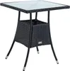 A black polyrattan balcony table with a glass top, shown against a white background. Produktbild-Vorschau