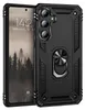 A black phone case with a ring holder is shown next to a smartphone. Produktbild-Vorschau
