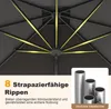 Close-up view of the internal structure of a gray umbrella with illuminated ribs, and a separate inset showing metal tubes. Podgląd zdjęcia produktu
