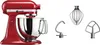 A red stand mixer with its attachments on a white background. Náhled obrázku produktu
