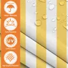 Close-up of striped fabric with water droplets, next to a vertical orange panel with feature icons and text. Náhled obrázku produktu
