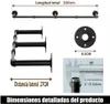 Diagrams and measurements of a black metal pipe clothing rack. Produktbild-Vorschau