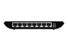 The back view of a black 8-port Gigabit desktop switch on a white background. Produktbild-Vorschau