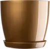 A gold-colored plastic plant pot with a matching saucer, presented against a white background. Produktbild-Vorschau