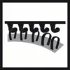 A graphic illustration showing a black serrated edge above a curved gray surface with several black U-shaped objects attached to it. Produktbild-Vorschau