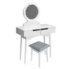 A white vanity table with a lighted mirror and a gray stool, shown against a white background. Náhled obrázku produktu