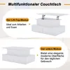 A split image showing a white multifunctional coffee table in two different modes: lift-top and closed. Produktbild-Vorschau