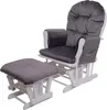A gray upholstered glider chair and ottoman set with a white wooden frame, presented against a white background. Anteprima dell’immagine prodotto