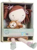 A doll and its monkey companion are displayed inside a retail box. Produktbild-Vorschau