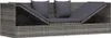 A grey rattan sofa with dark grey cushions, shown from the front. Podgląd zdjęcia produktu