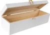 An open white wooden box with a gold latch, showing the natural wood interior. Produktbild-Vorschau
