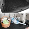 A collage showing a car trunk with a rubber mat and items inside, and a close-up of the rubber mat. Voir les images du produit
