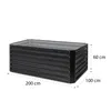 A black metal raised garden bed with dimensions indicated by text overlays. Podgląd zdjęcia produktu