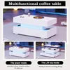 A collage of images showing a white multifunctional coffee table with LED lighting in different modes. Náhľad obrázku produktu