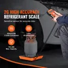 A refrigerant scale with a gas cylinder is shown, with a person holding the display unit. Text overlays highlight features. Anteprima dell’immagine prodotto