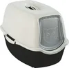 A white and black enclosed cat litter box with a gray swing door featuring a cat face embossed on it. Náhled obrázku produktu