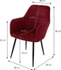 A red armchair with dimensions indicated by lines and text. Náhľad obrázku produktu