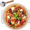 A pizza stone with a pizza and a pizza cutter. Podgląd zdjęcia produktu