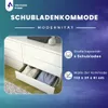 A marketing image for a white dresser with 6 drawers, showing the product and its features. Anteprima dell’immagine prodotto