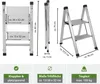 Diagrams and text illustrating the dimensions and features of a foldable stepladder. Produktbild-Vorschau