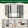 A diagram showing a dog playpen with dimensions and dogs of different sizes for scale. Produktbild-Vorschau