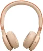 A pair of beige on-ear headphones with a fabric headband is shown against a white background. Voir les images du produit