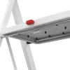 Close-up view of the underside of a white step stool with a red button. Produktbild-Vorschau