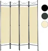 A four-panel room divider with cream-colored fabric panels and a black metal frame, shown against a white background. Color swatches are displayed to the right. Produktbild-Vorschau