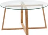 A round glass coffee table with a wooden base. Náhľad obrázku produktu