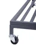 A close-up view of a metal shelf unit's leg and caster wheel. Podgląd zdjęcia produktu