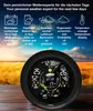 A weather station displaying various weather information, set against a backdrop of a sunny field and sky. Text overlays describe the product's features. Voir les images du produit