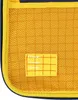 A close-up view of a yellow mesh pocket with a label for writing name, phone, and home. Produktbild-Vorschau
