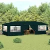 A dark green party tent set up in a grassy backyard with trees in the background. The tent has arched windows and an open entrance revealing tables and chairs inside. Anteprima dell’immagine prodotto