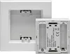 A white wall thermostat and its battery compartment are shown against a white background. Produktbild-Vorschau