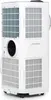 A white portable air conditioner is shown from a side-angle. Produktbild-Vorschau