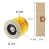 A vacuum cleaner filter and a vacuum cleaner bag are shown with dimensions indicated by lines and text. Produktbild-Vorschau
