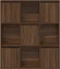A front view of a brown wooden cube shelf unit. Náhled obrázku produktu